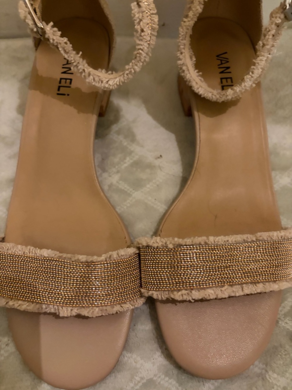 Vaneli Blush Pink Open-Toe Sandals with Gold Beaded Strap